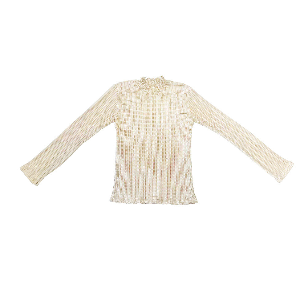 grid pleats frill blouse