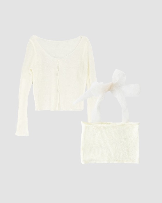 ribbon crop knit sleeveless &amp; cardigan set